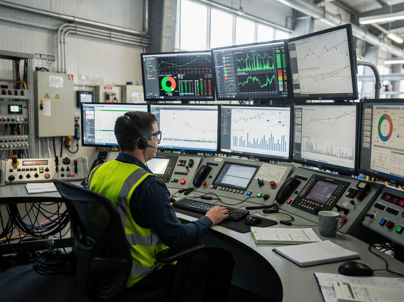 Control room dashboard showing plant load and demand data