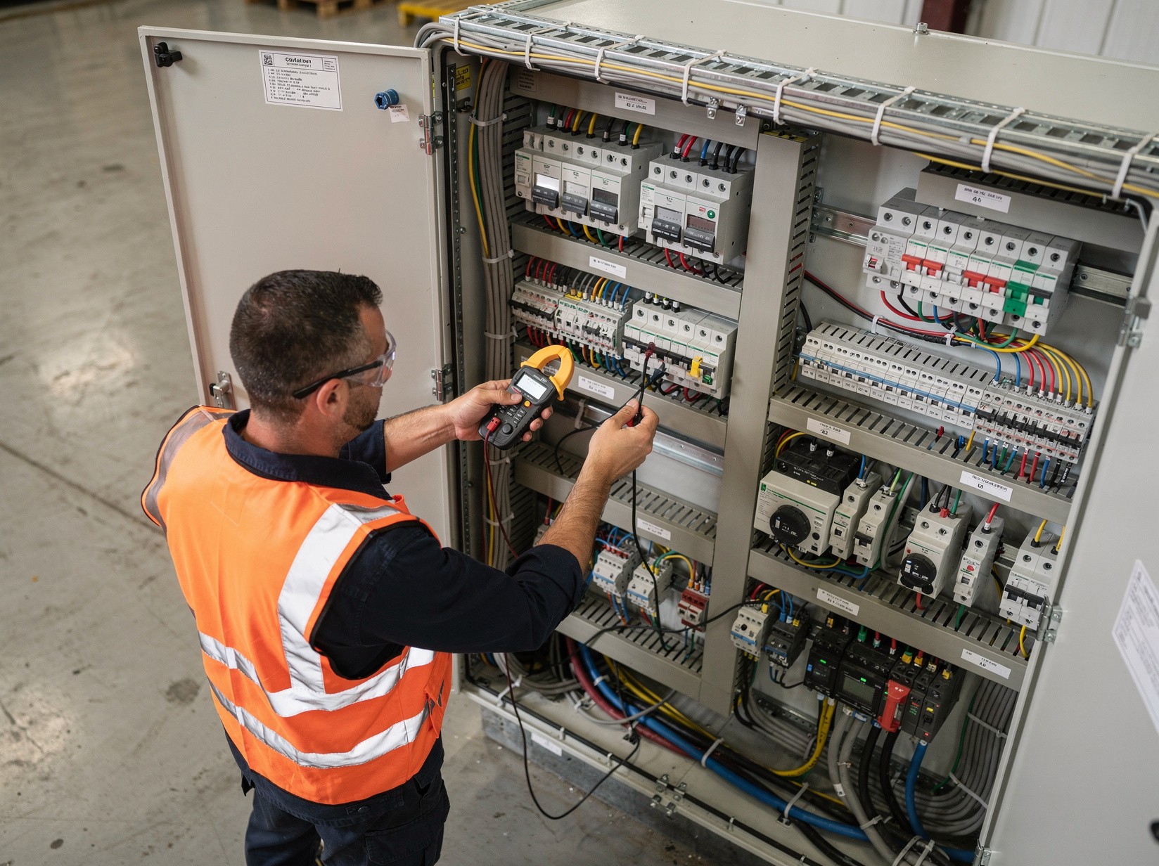 Engineer reviewing load and demand data in a plant control room